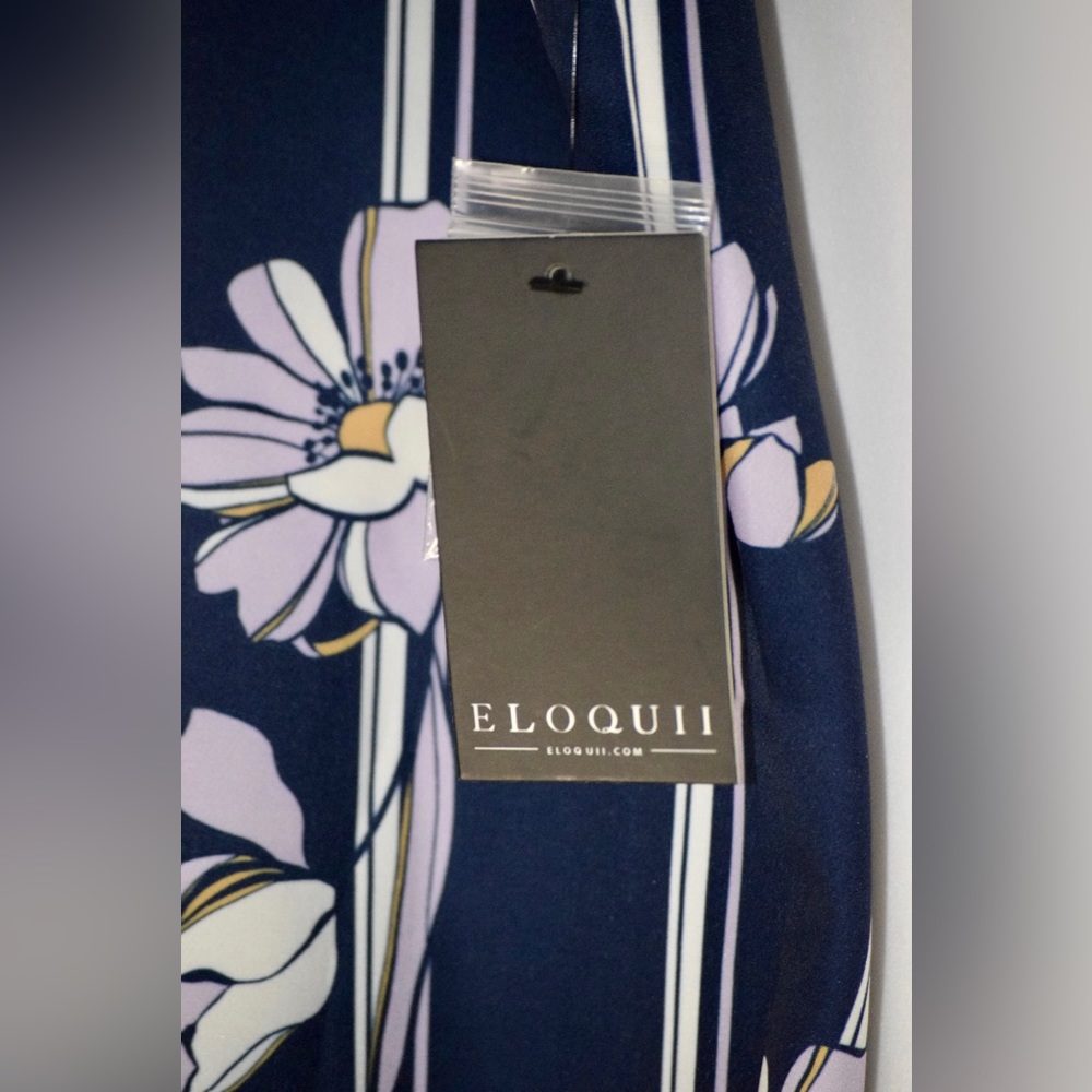 Eloquii Navy Floral Straight Leg Pants - Picture 3 of 4